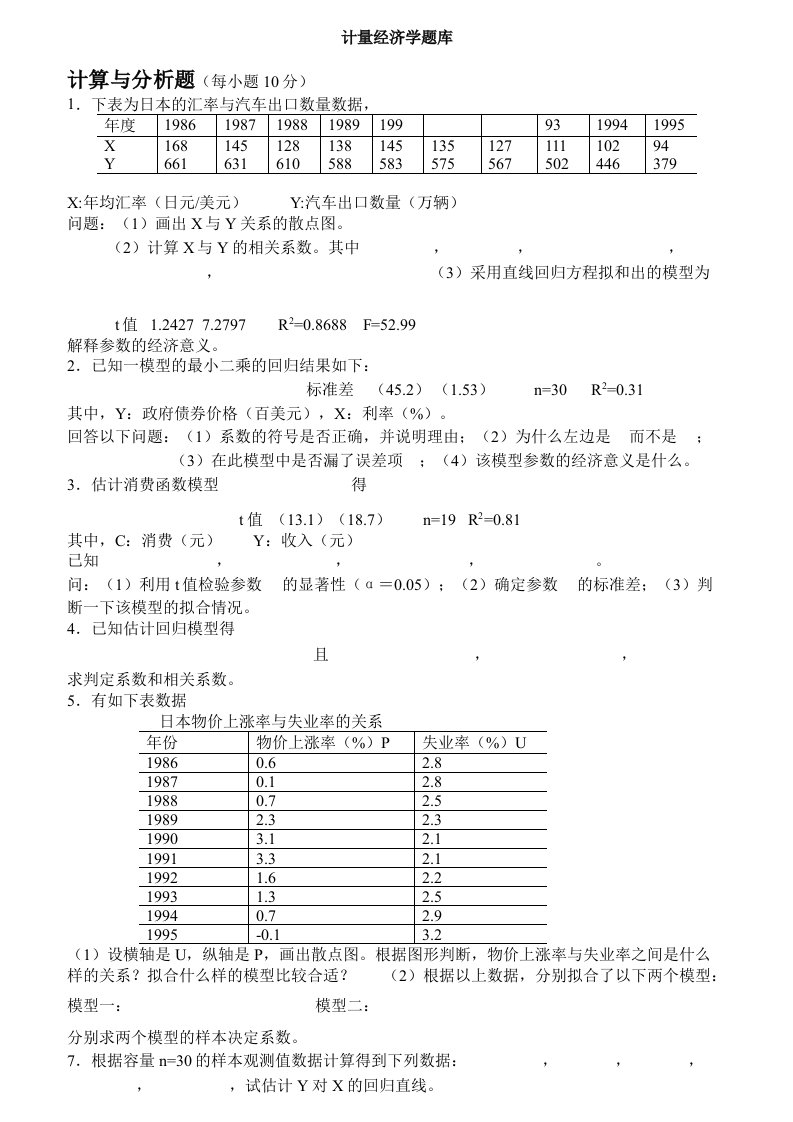 计量经济学题库(超完整版)及答案.详解