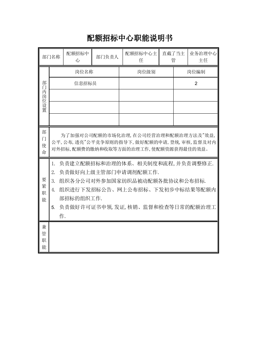 配额招标中心职能说明书