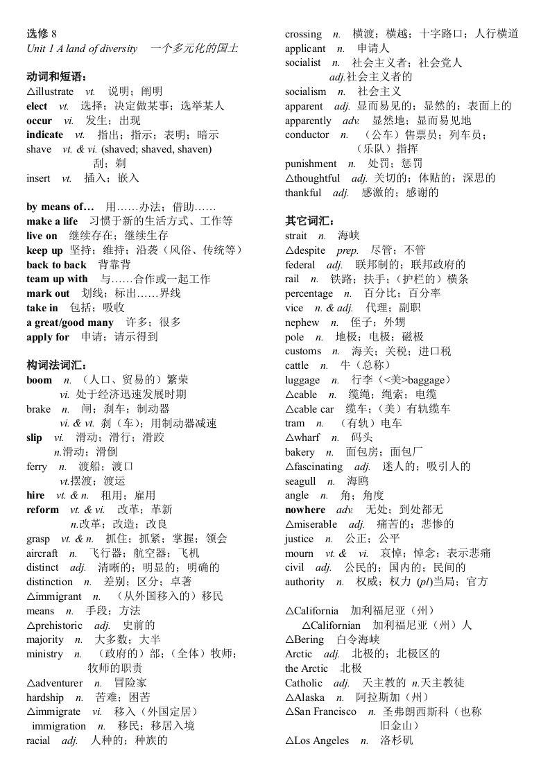 构词法分类选修8词汇