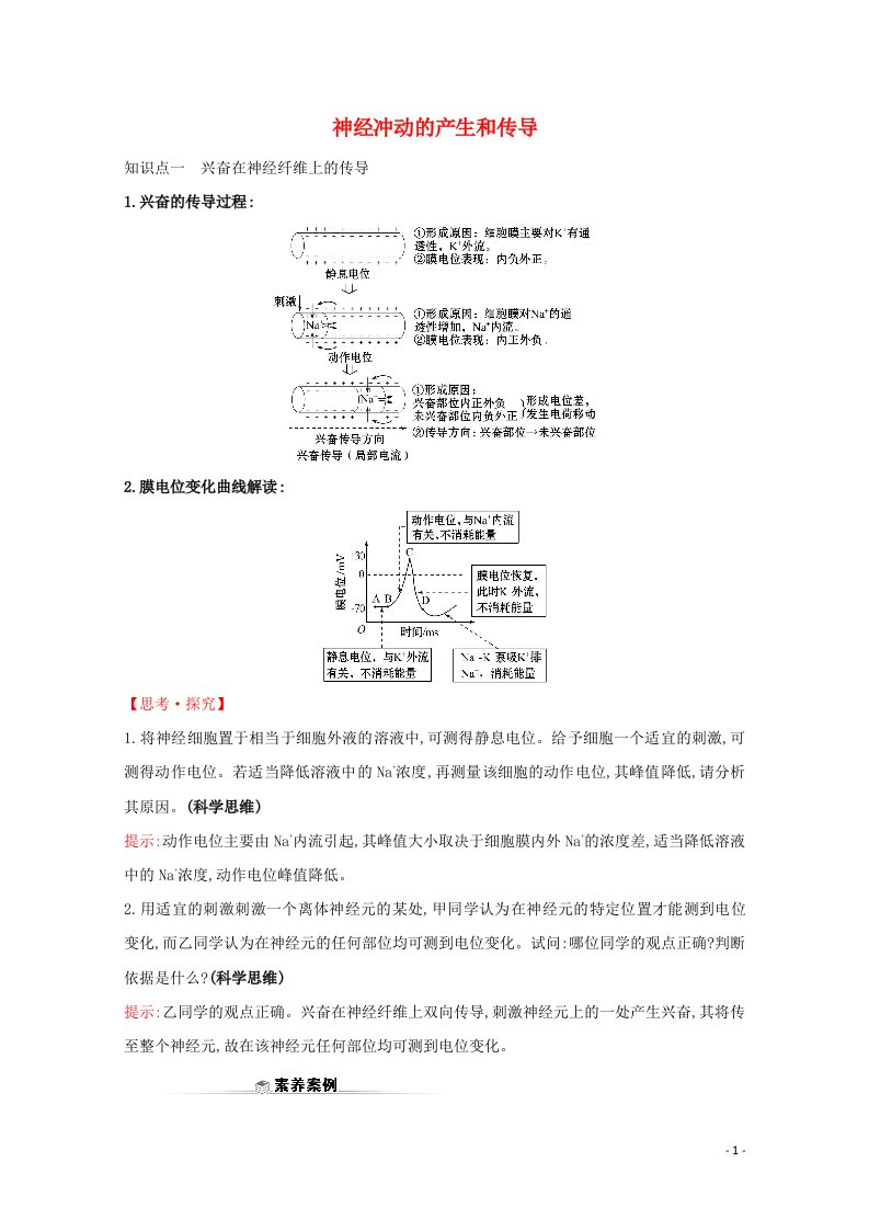 2020_2021学年新教材高中生物第2章神经调节3神经冲动的产生和传导学案新人教版选择性必修1