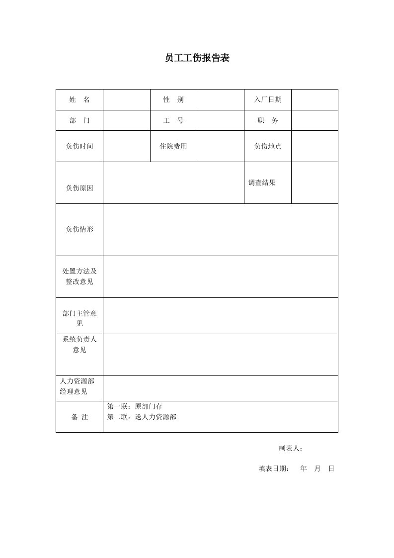 工厂管理-适用于工厂的员工工伤报告书