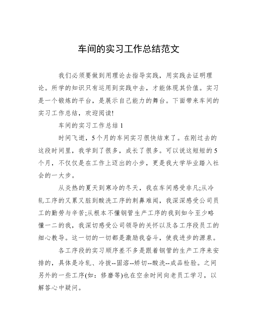 车间的实习工作总结范文