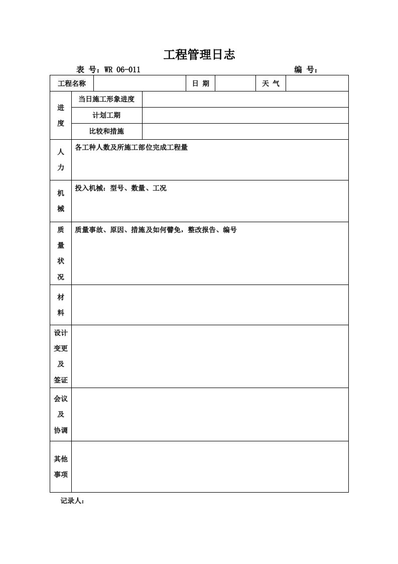 建筑工程管理-06011工程管理日志