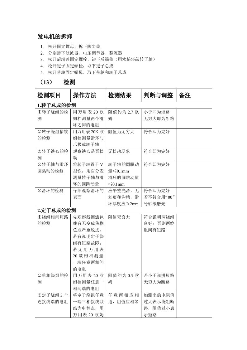 汽车发电机的拆装与检测