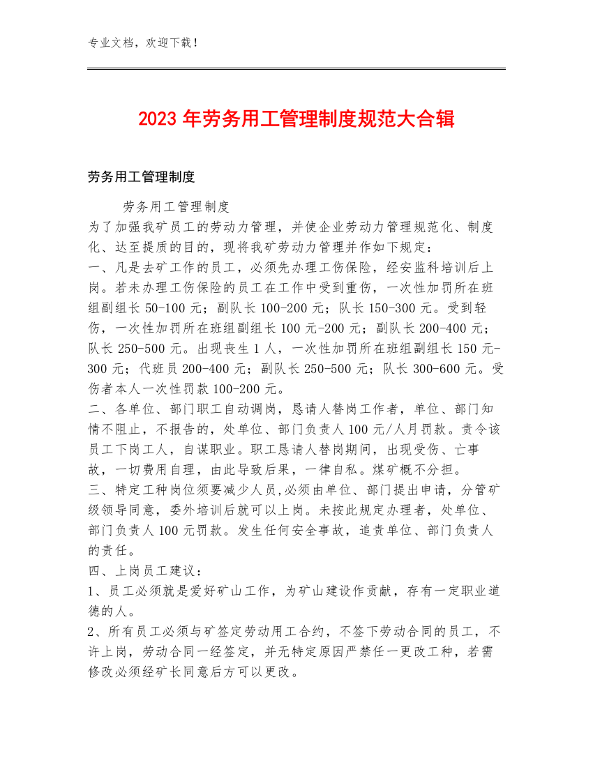 2023年劳务用工管理制度规范大合辑