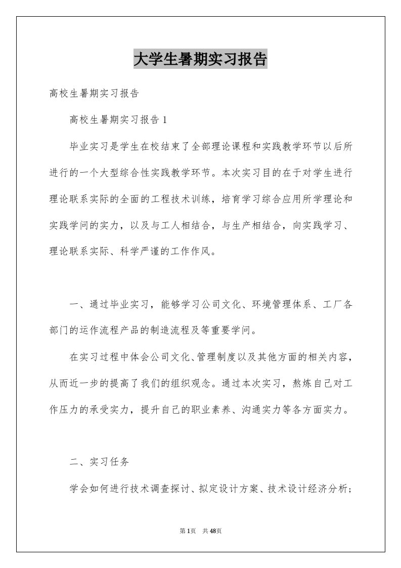 大学生暑期实习报告例文9