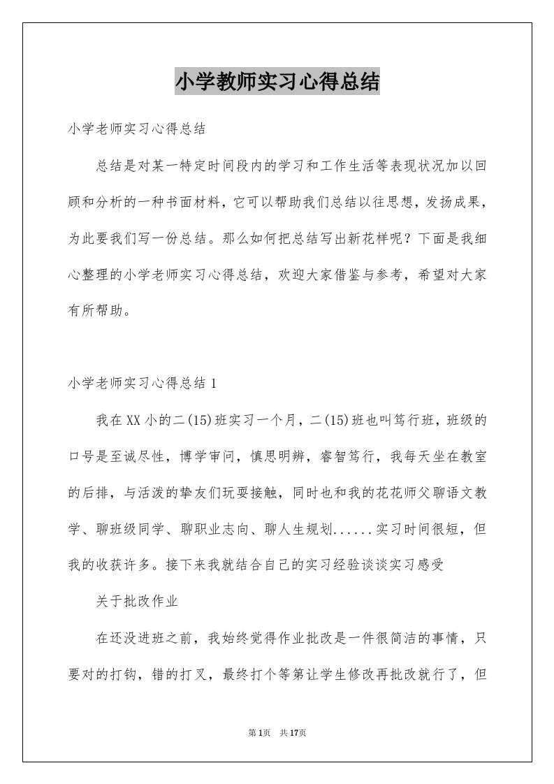 小学教师实习心得总结例文