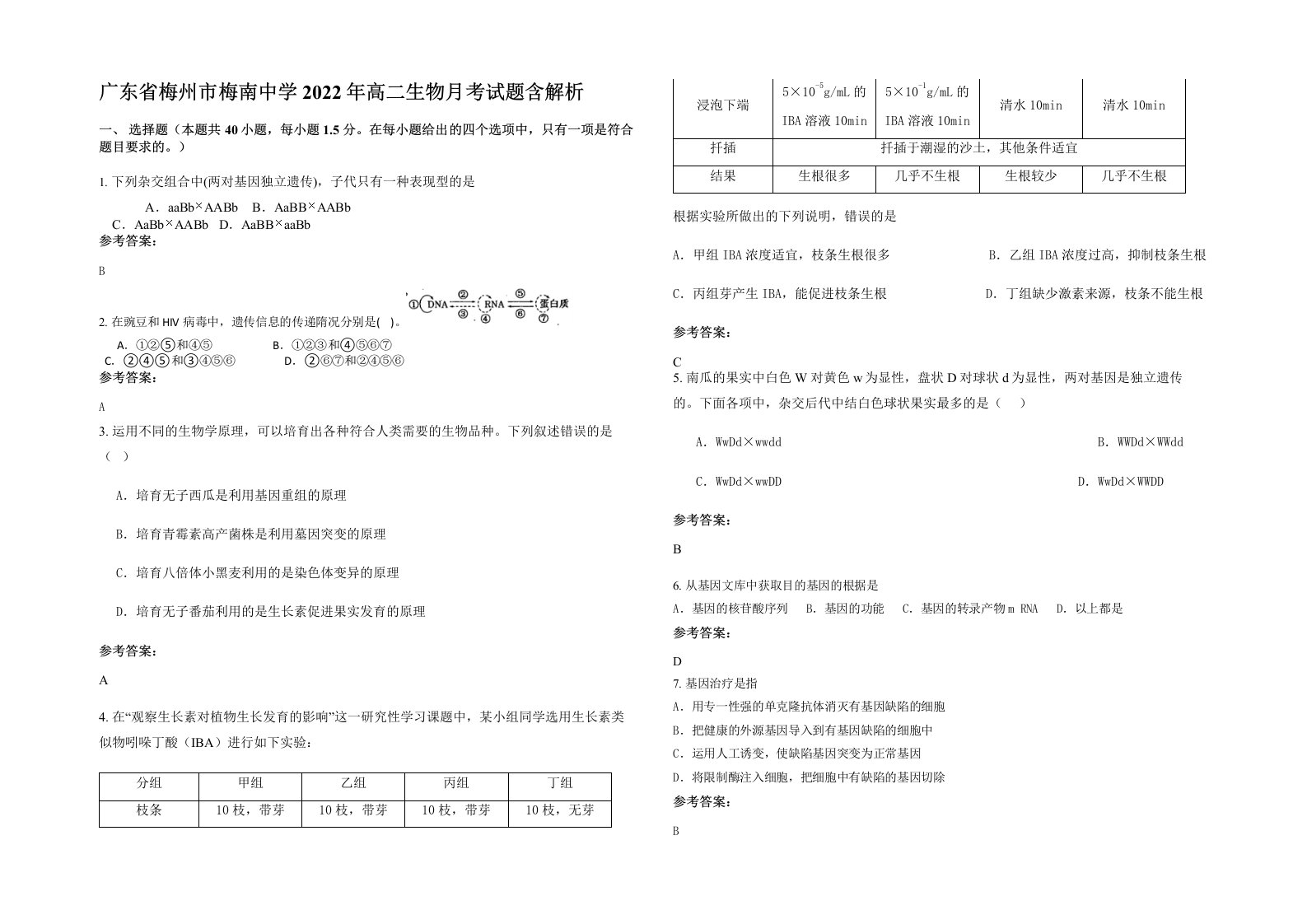 广东省梅州市梅南中学2022年高二生物月考试题含解析