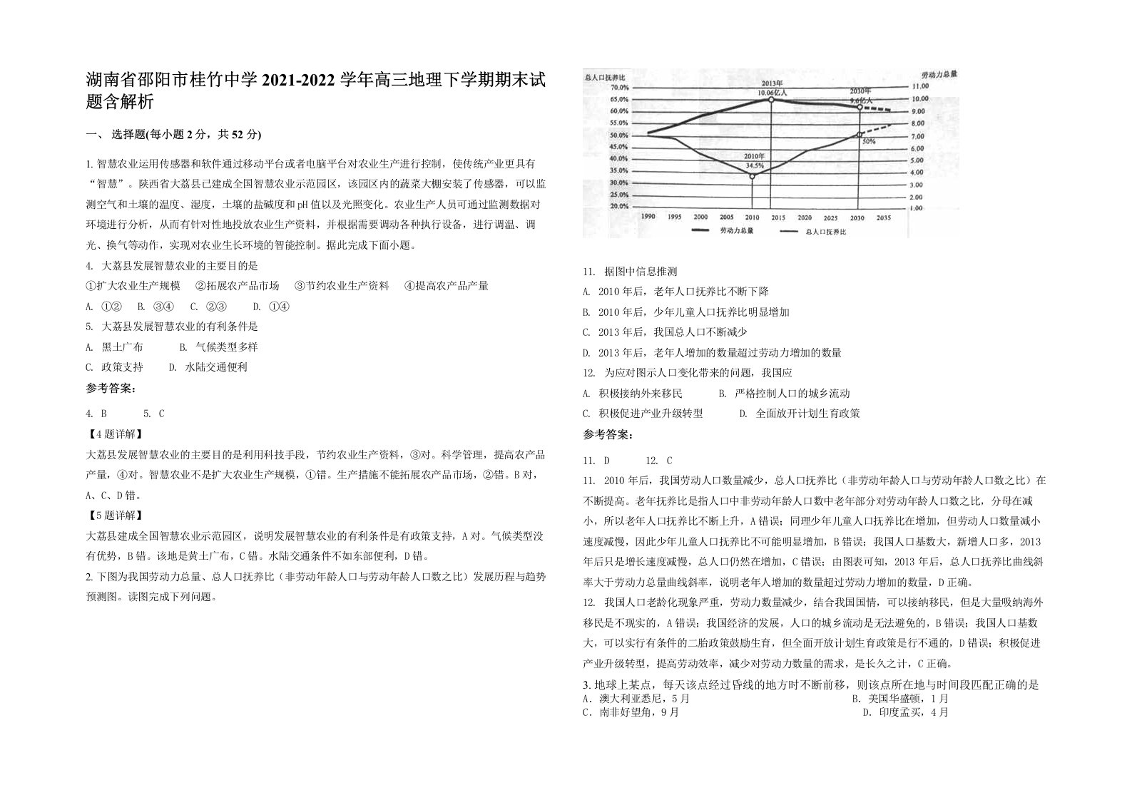 湖南省邵阳市桂竹中学2021-2022学年高三地理下学期期末试题含解析