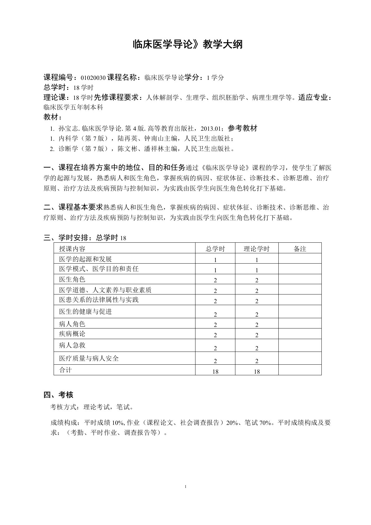 《临床医学导论》教学大纲