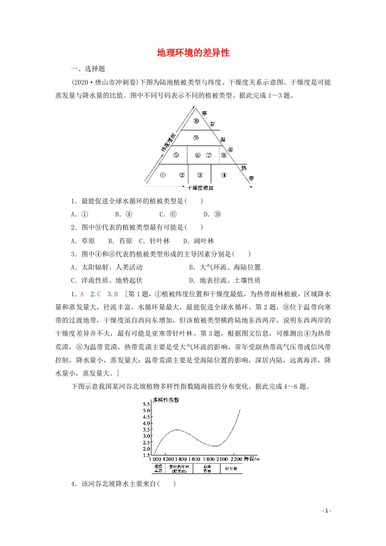 江苏专用2022版高考地理一轮复习课后限时集训15地理环境的差异性含解析20210515148