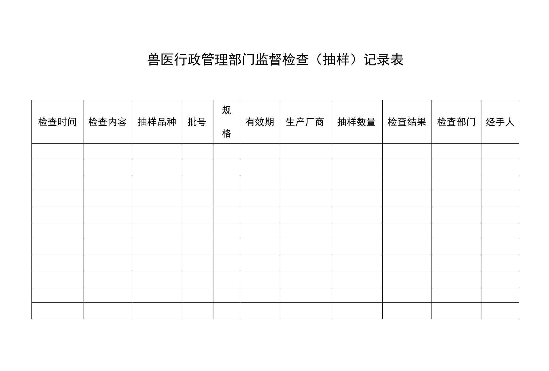 兽医行政管理部门监督检查（抽样）记录表