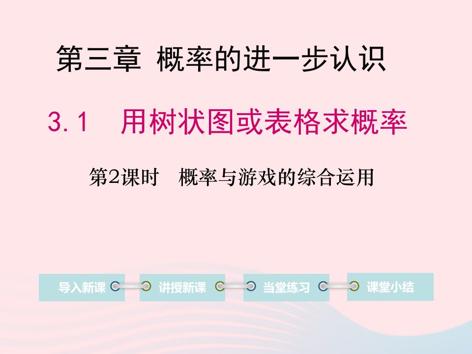 九年级数学上册第三章概率的进一步认识1用树状图或表格求概率第2课时概率与游戏的综合运用教学课件新版北师大版