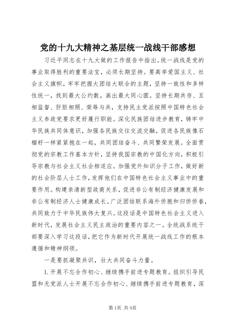 党的十九大精神之基层统一战线干部感想