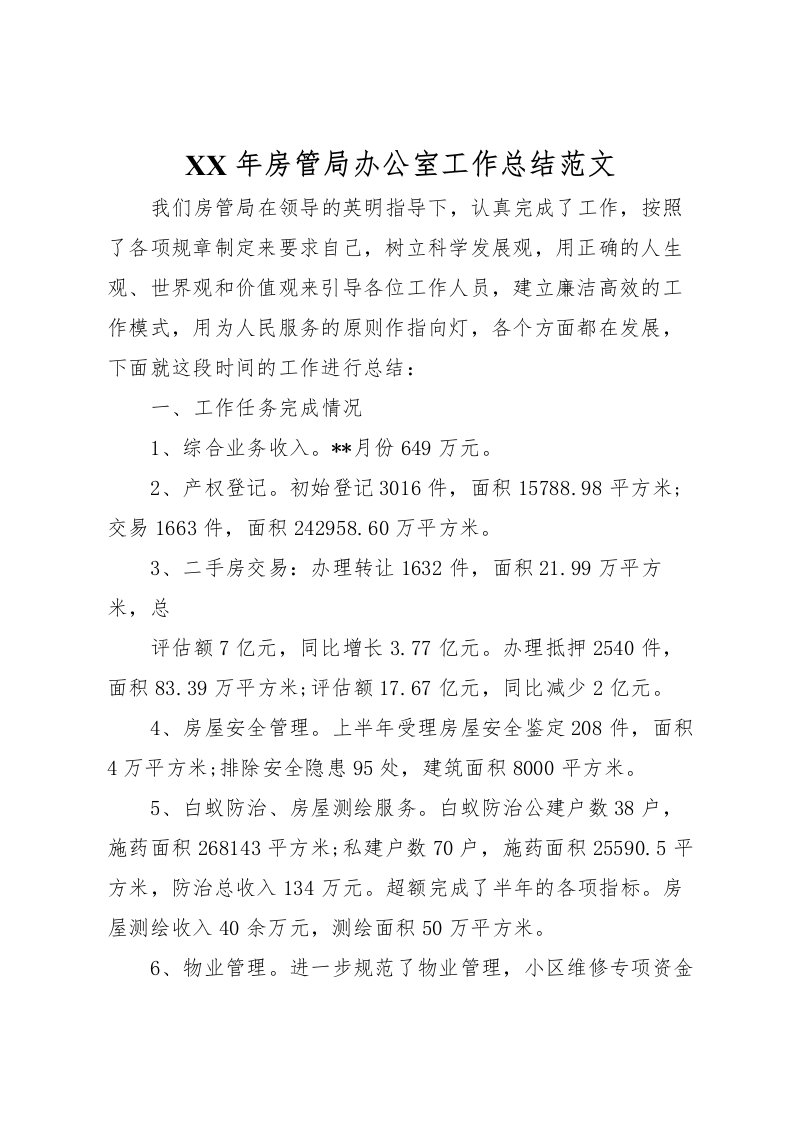 2022年房管局办公室工作总结范文