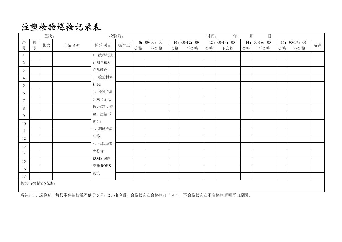 注塑检验巡检记录表