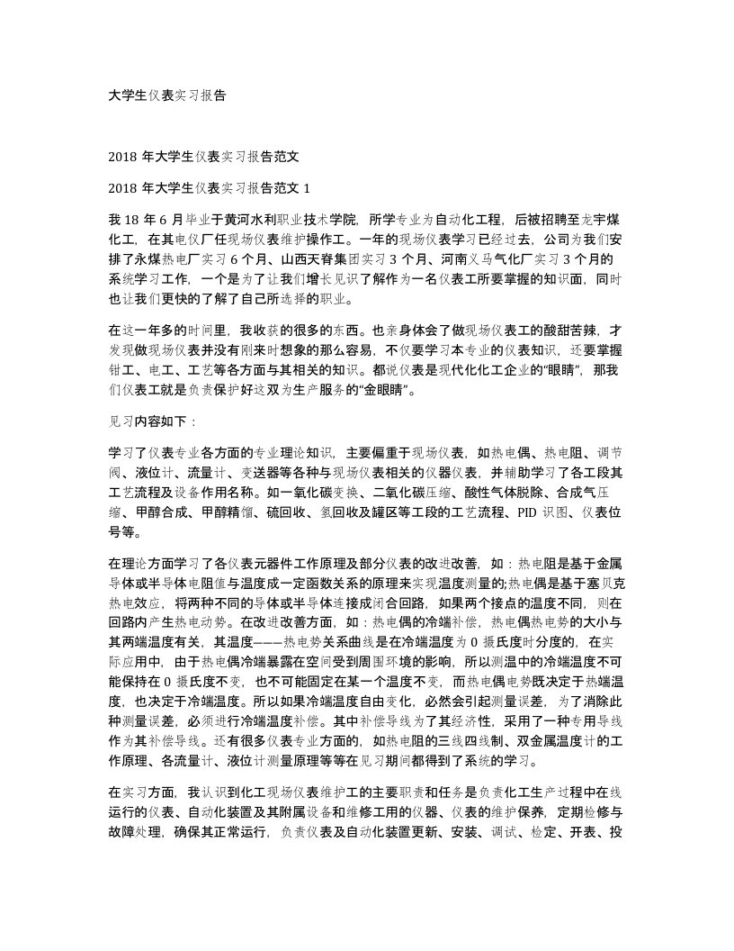 大学生仪表实习报告