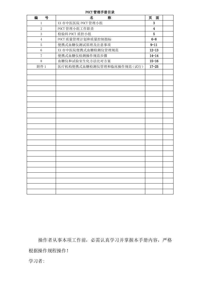 2021年POCT管理标准手册