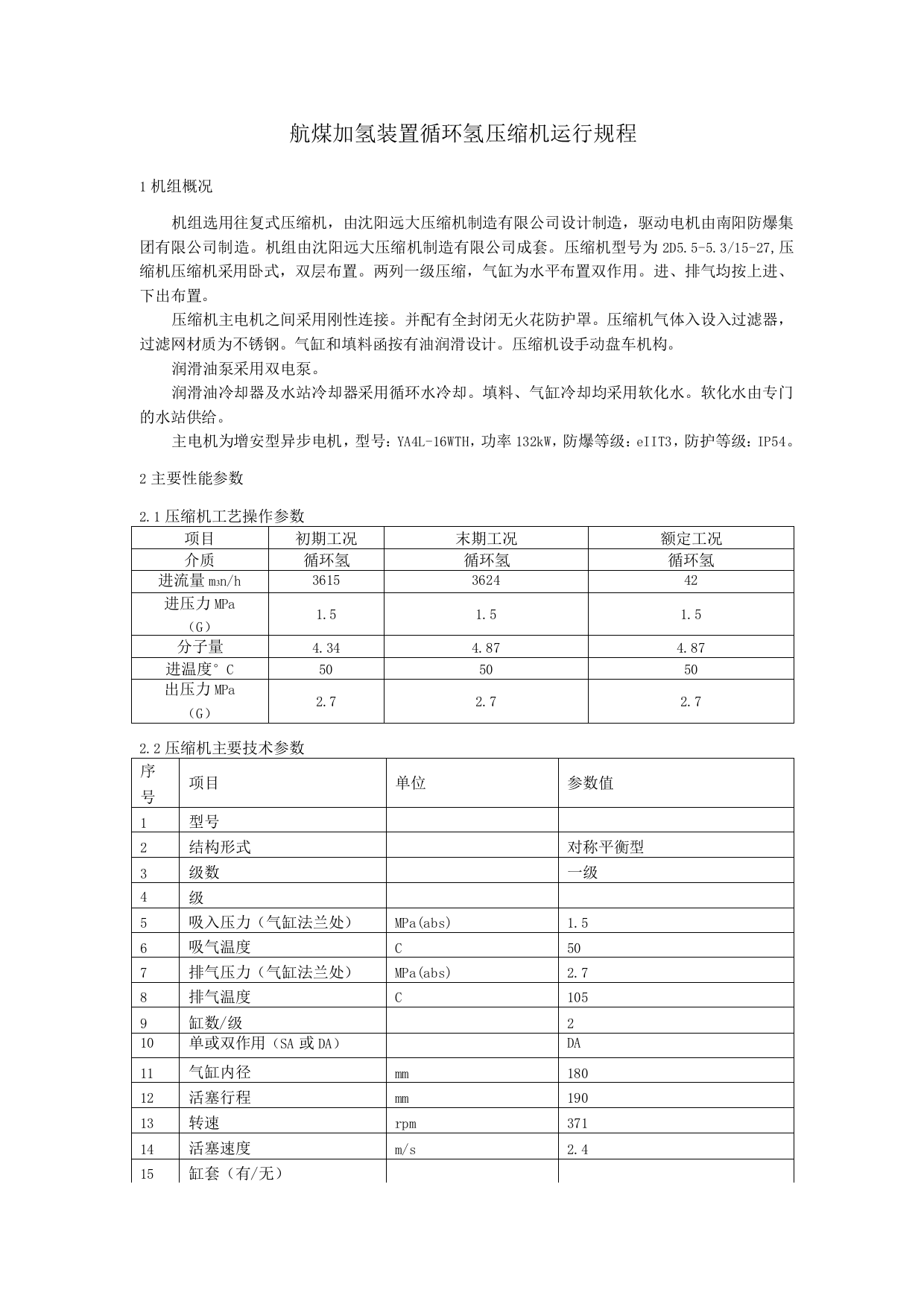 航煤加氢装置循环氢压缩机运行规程