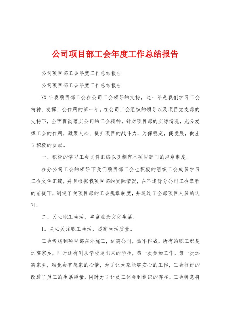 公司项目部工会年度工作总结报告