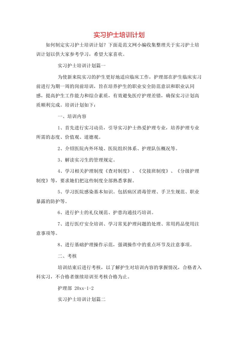 实习护士培训计划