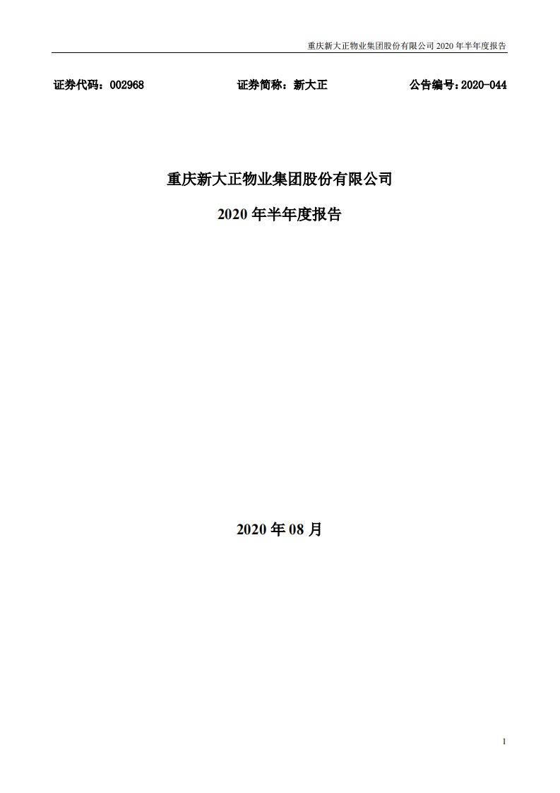 深交所-新大正：2020年半年度报告-20200819