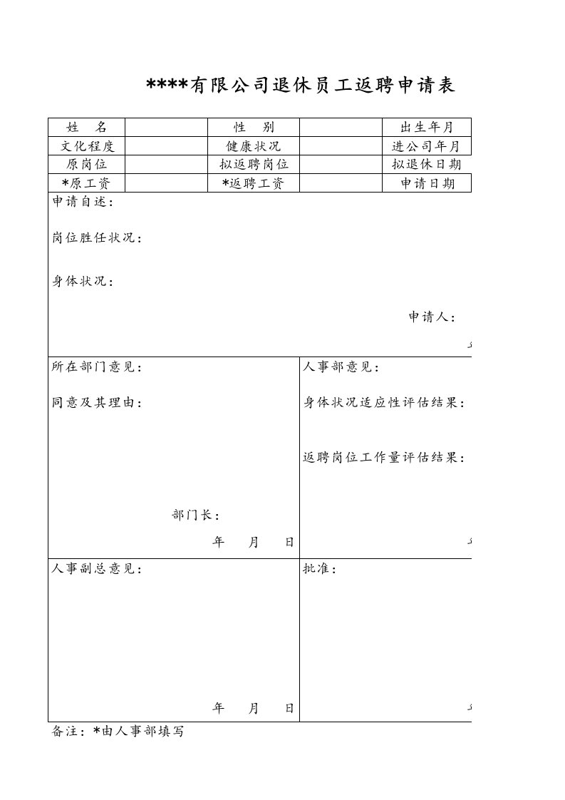 退休员工返聘申请表1