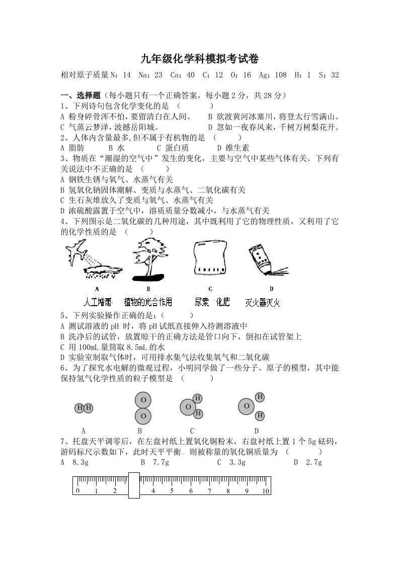 中考化学模拟试卷