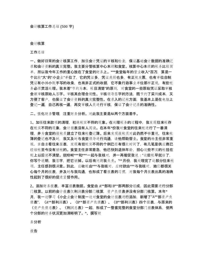 会计核算工作总结500字