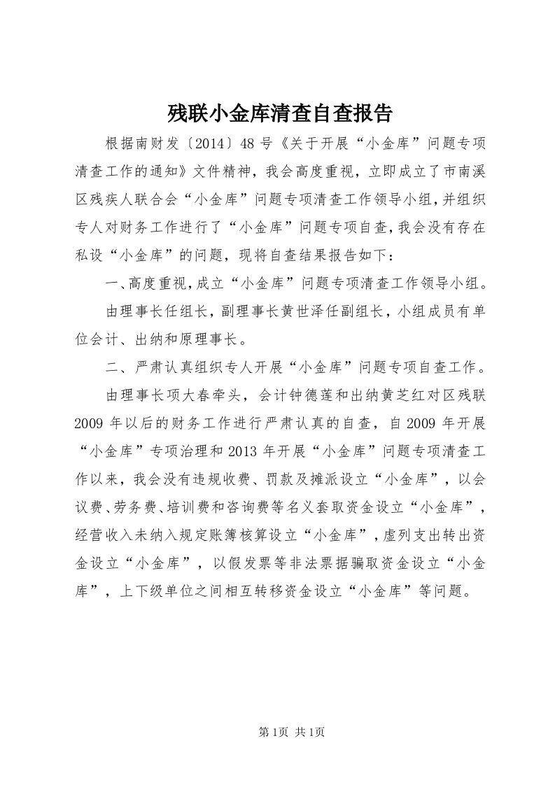 残联小金库清查自查报告