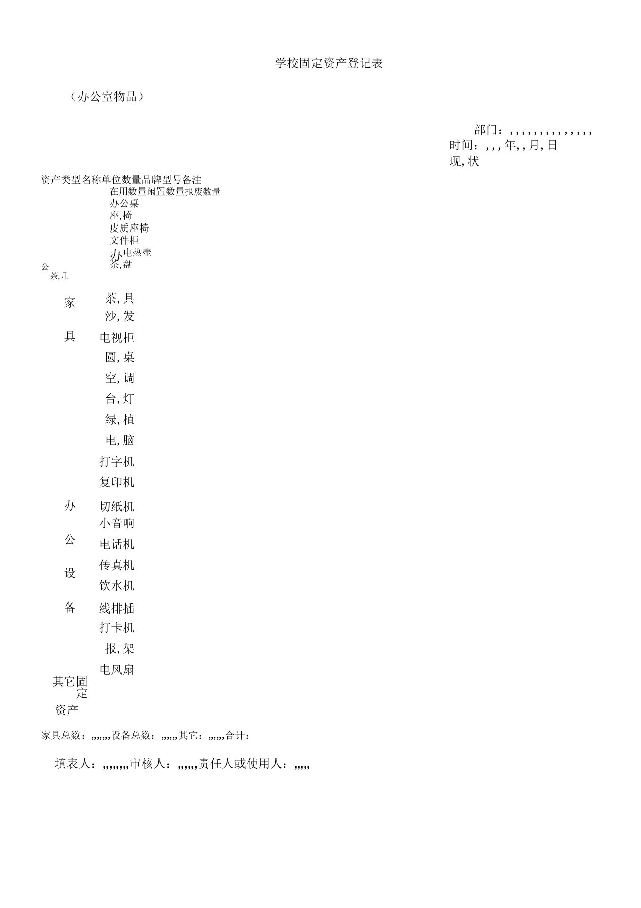 学校固定资产登记表格范例