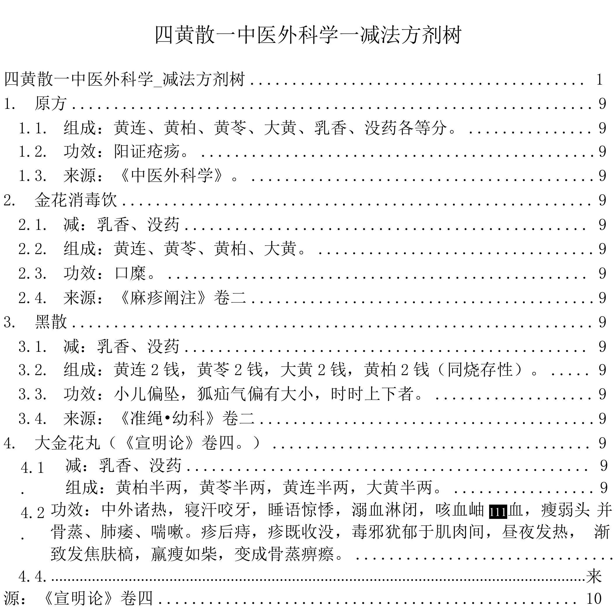 四黄散_中医外科学_减法方剂树