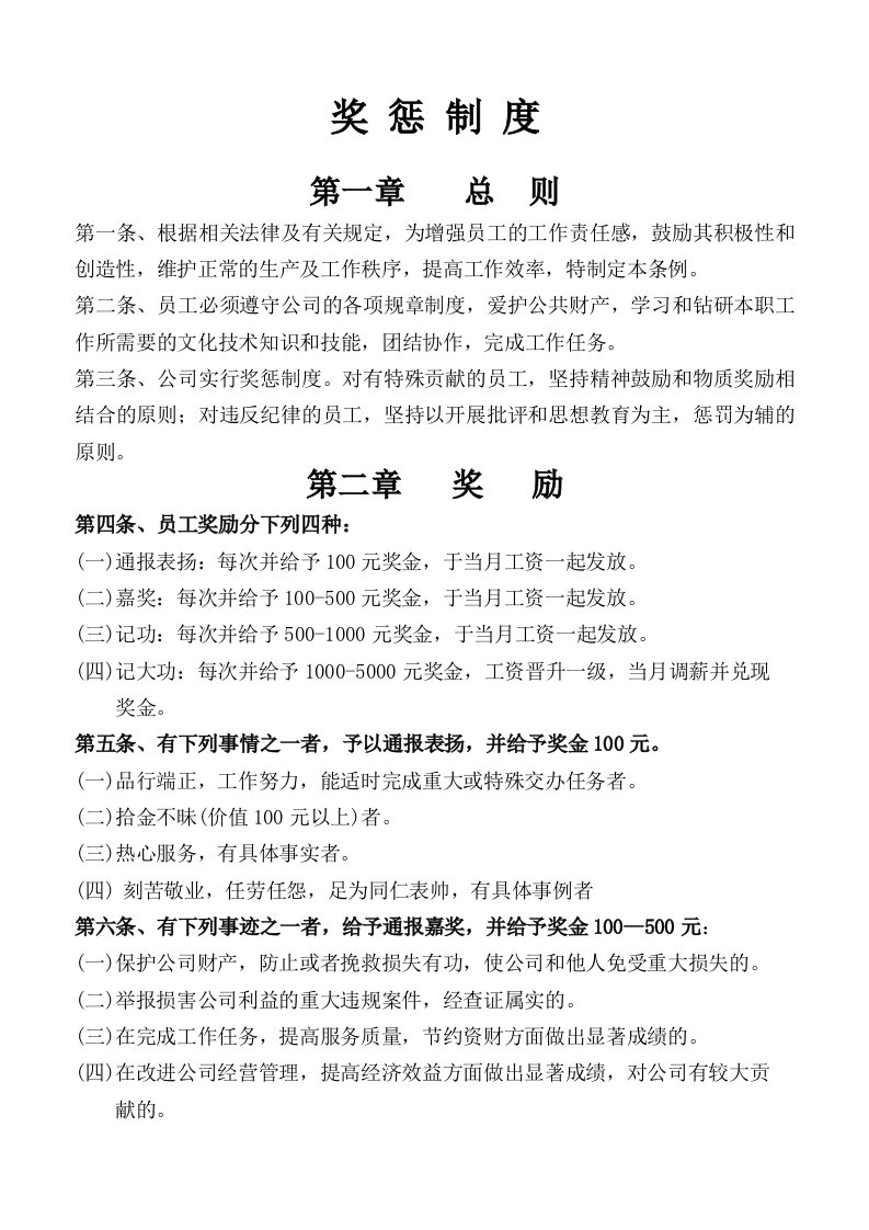 新能源股份有限公司奖惩制度