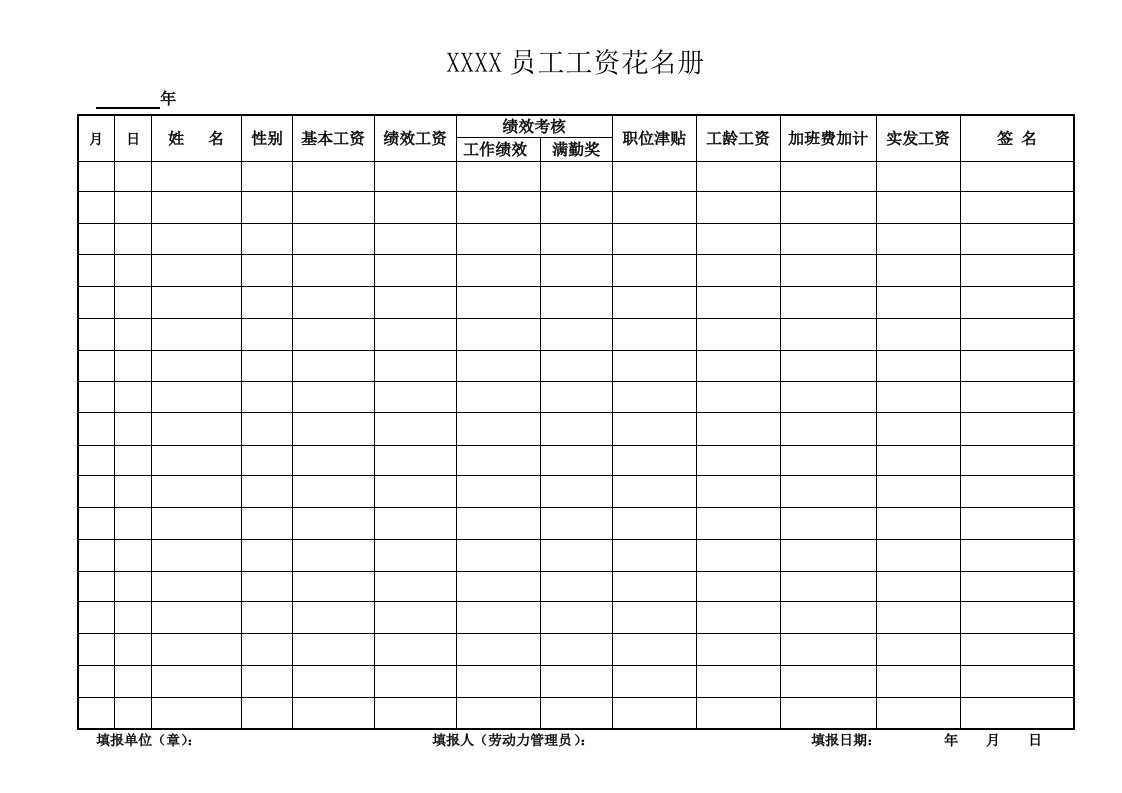 员工工资花名册