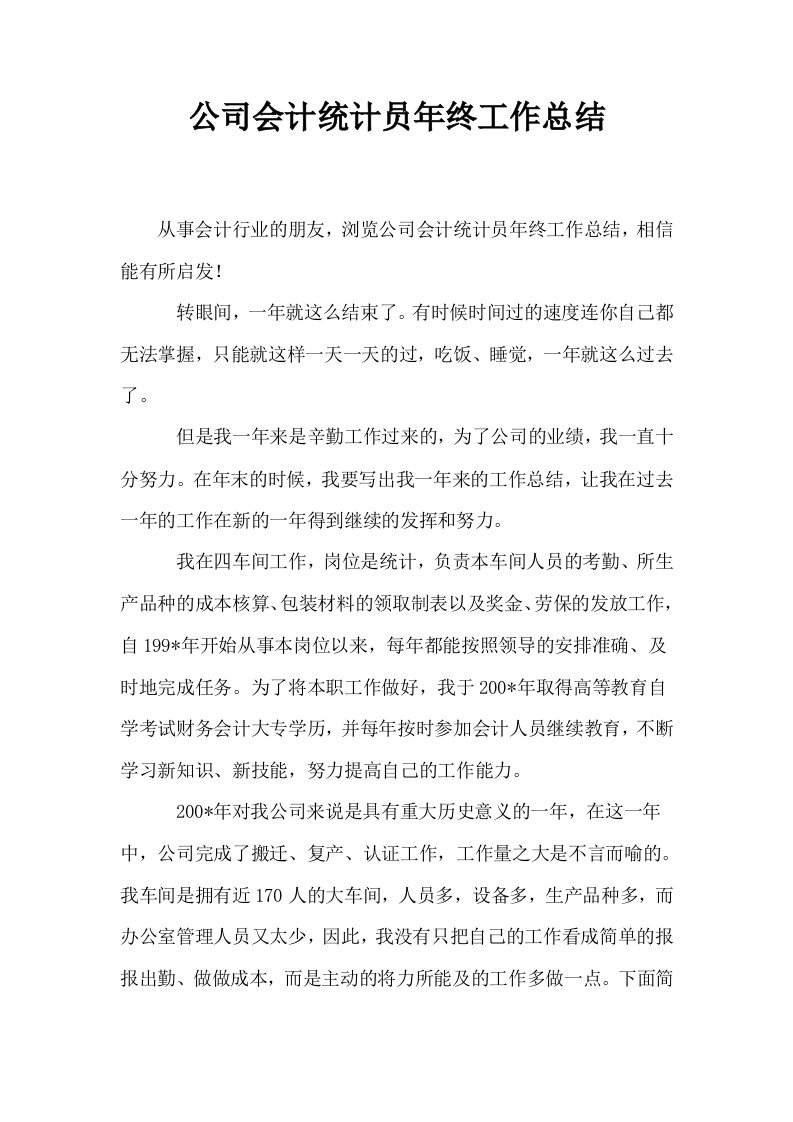 公司会计统计员年终工作总结