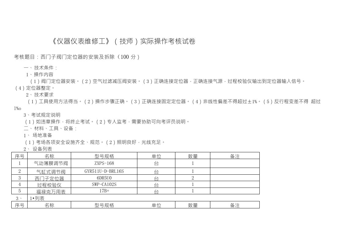 仪器仪表维修工（技师）实操考试