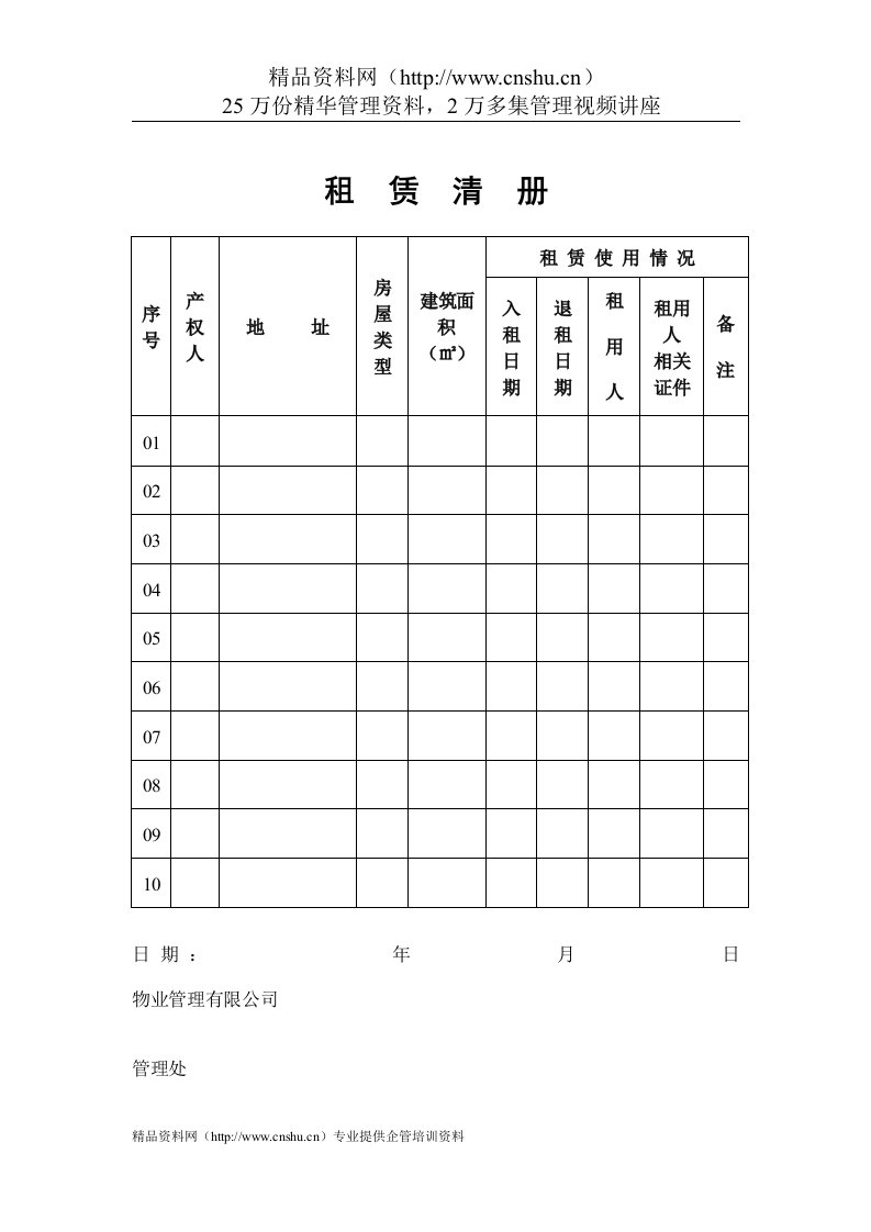 物业管理表格-租赁清册