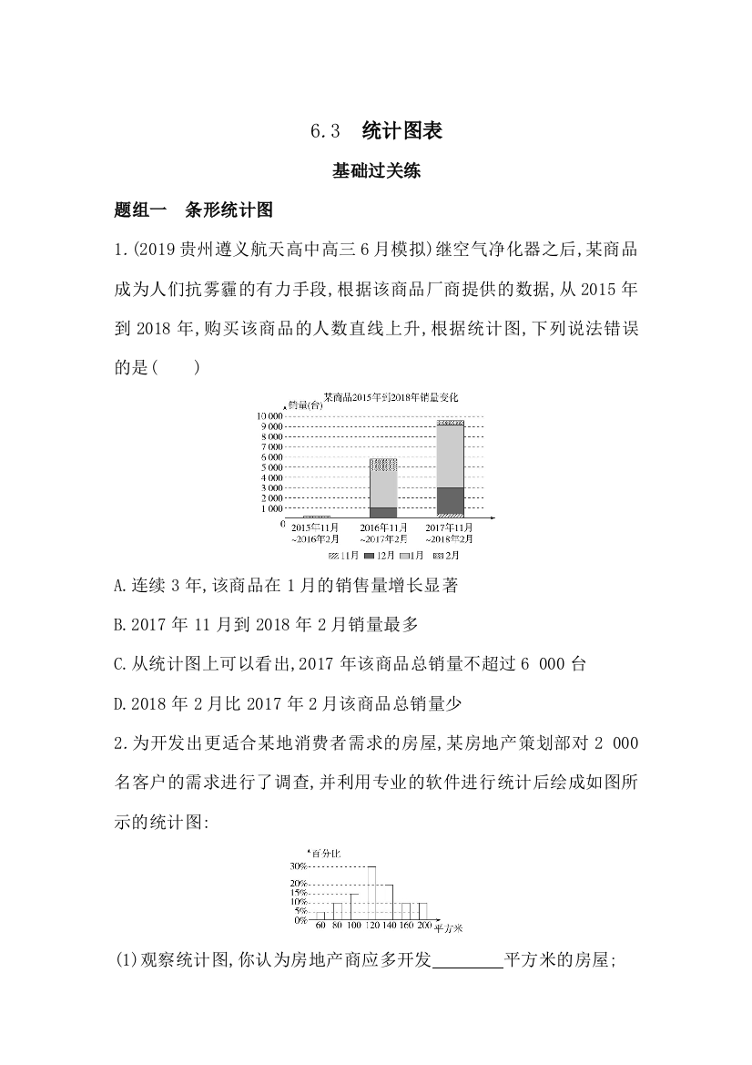 新教材2022版数学湘教版必修第一册提升训练：6-3　统计图表