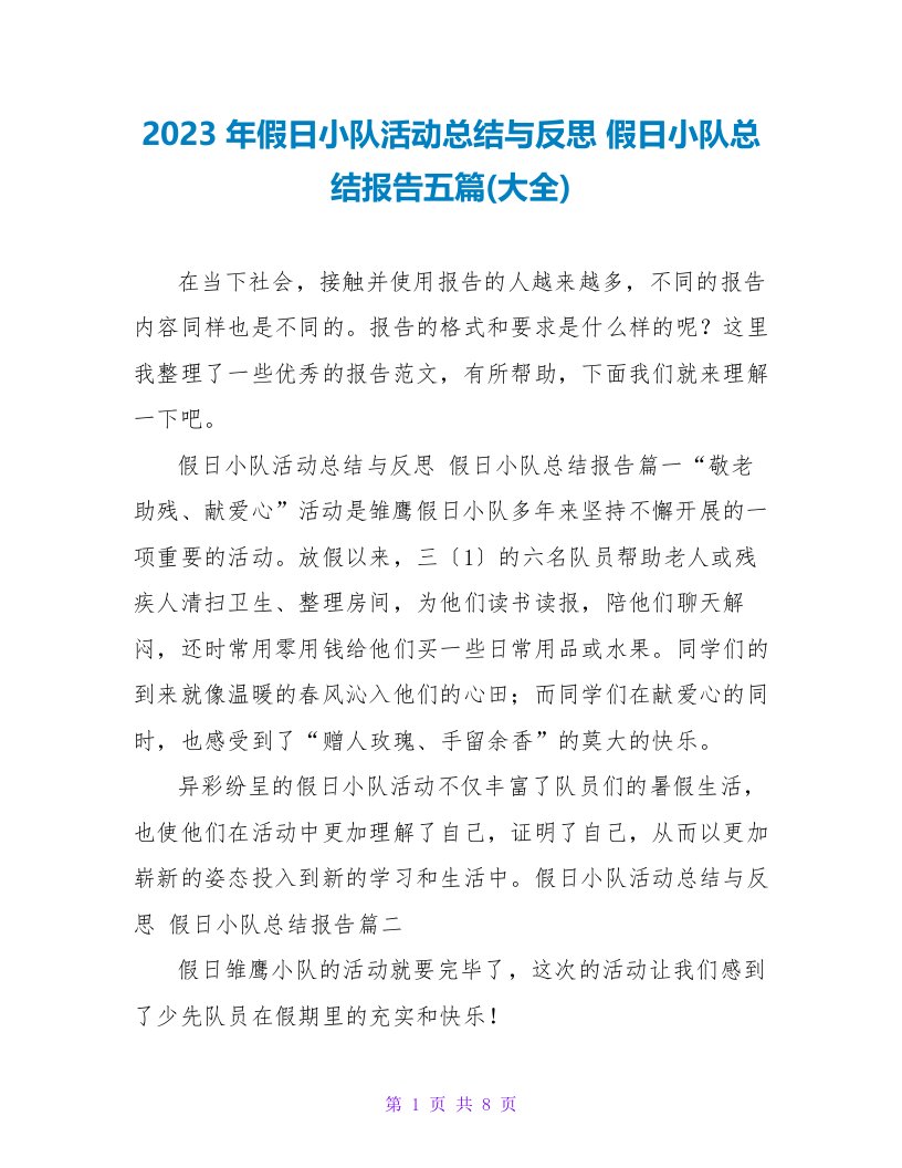 2023年假日小队活动总结与反思假日小队总结报告五篇(大全)