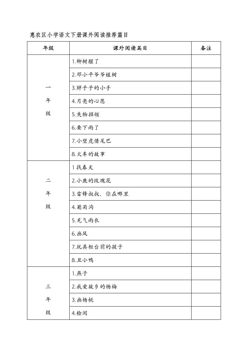 惠农区小学语文下册课外阅读篇目推荐