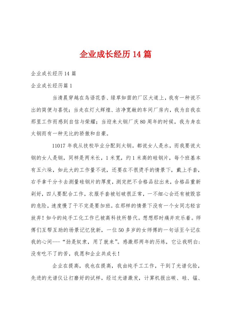 企业成长经历14篇