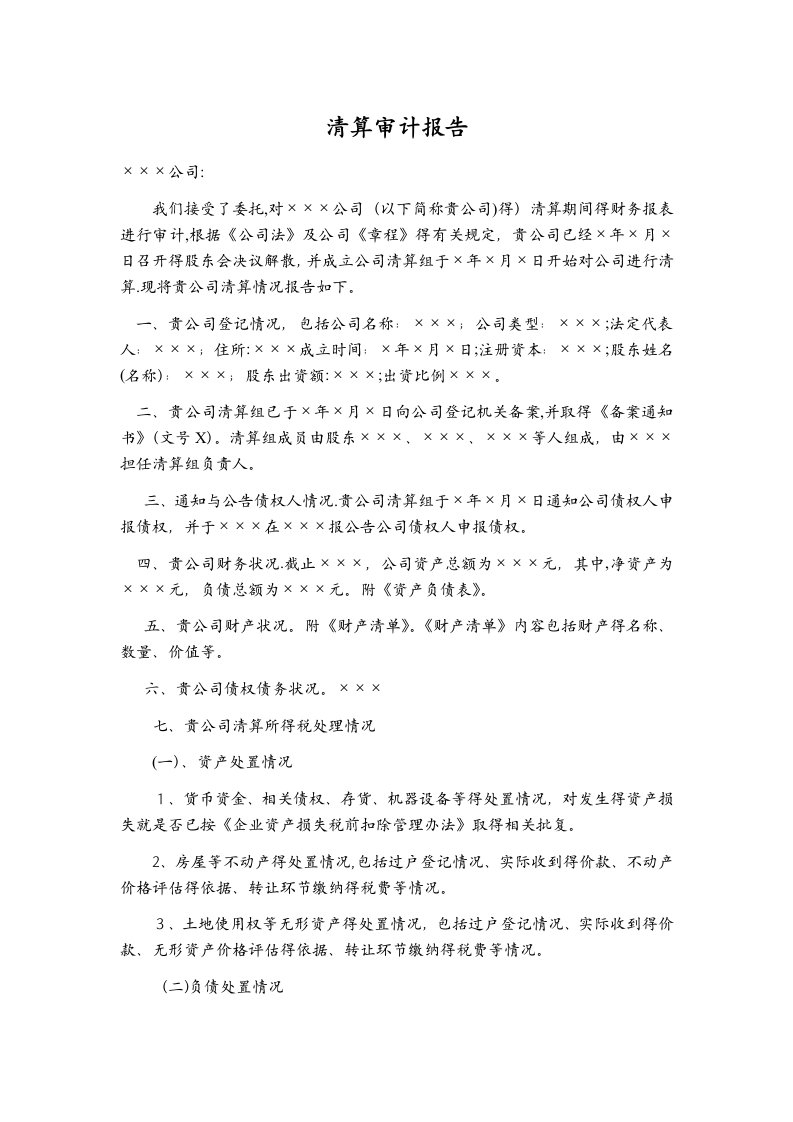 公司清算审计报告