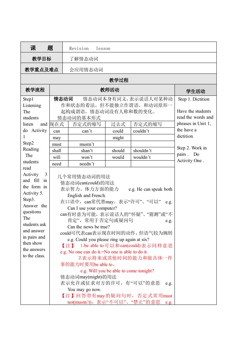 英语情态动词复习教案1(外研社九年级下)