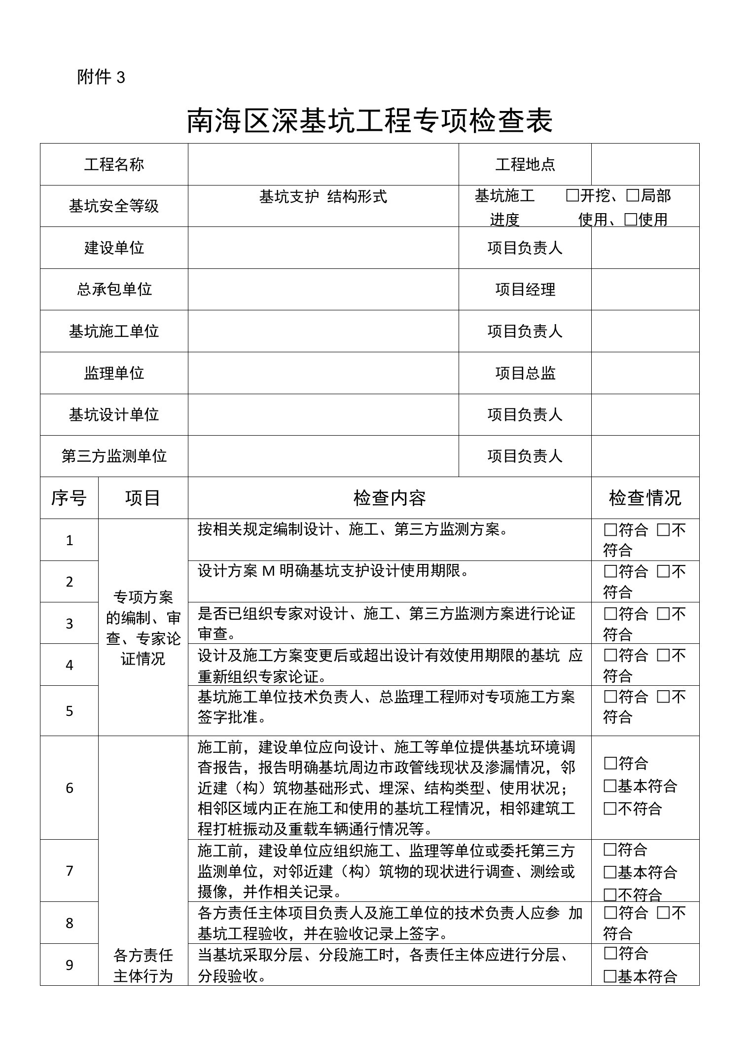 深基坑工程专项检查表