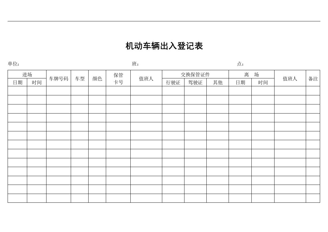 【管理精品】机动车辆出入登记表