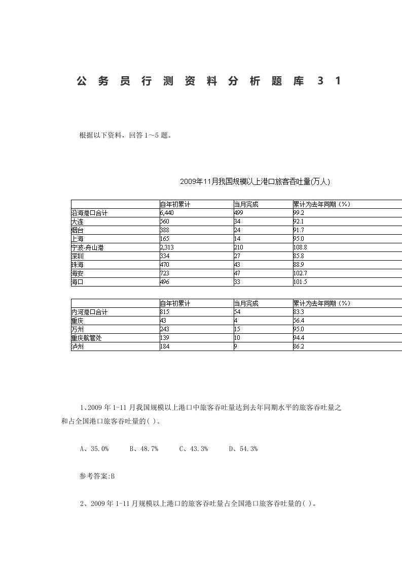 公务员行测资料分析题库