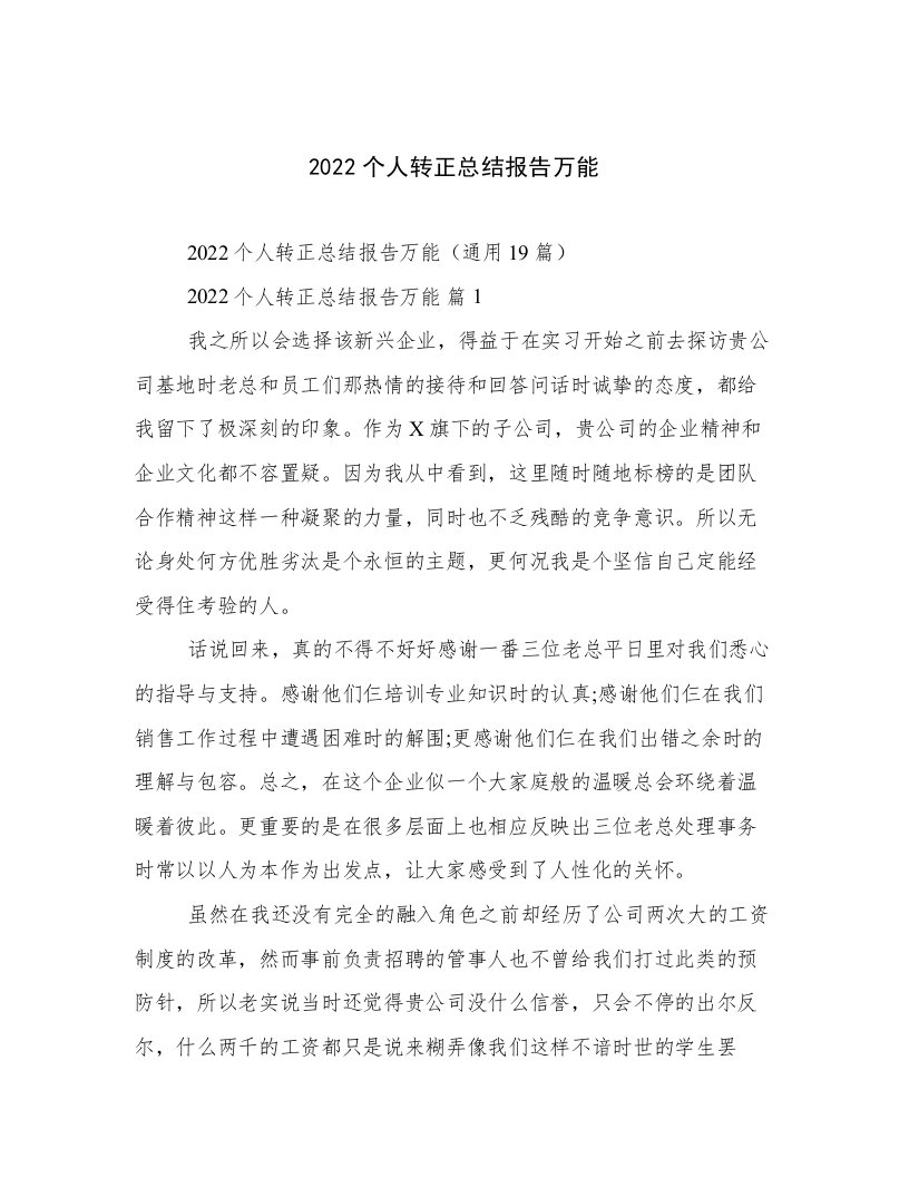 2022个人转正总结报告万能