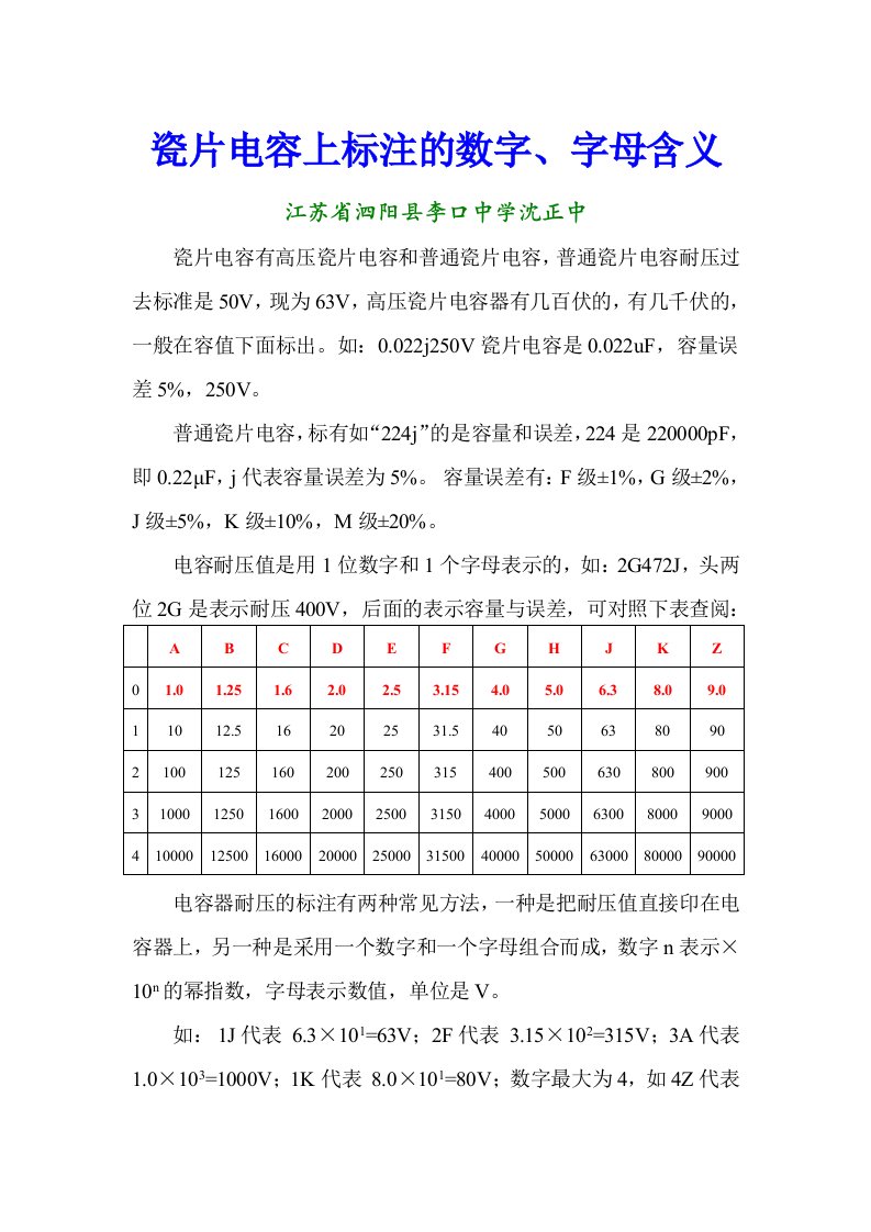 瓷片电容上标注的数字、字母含义