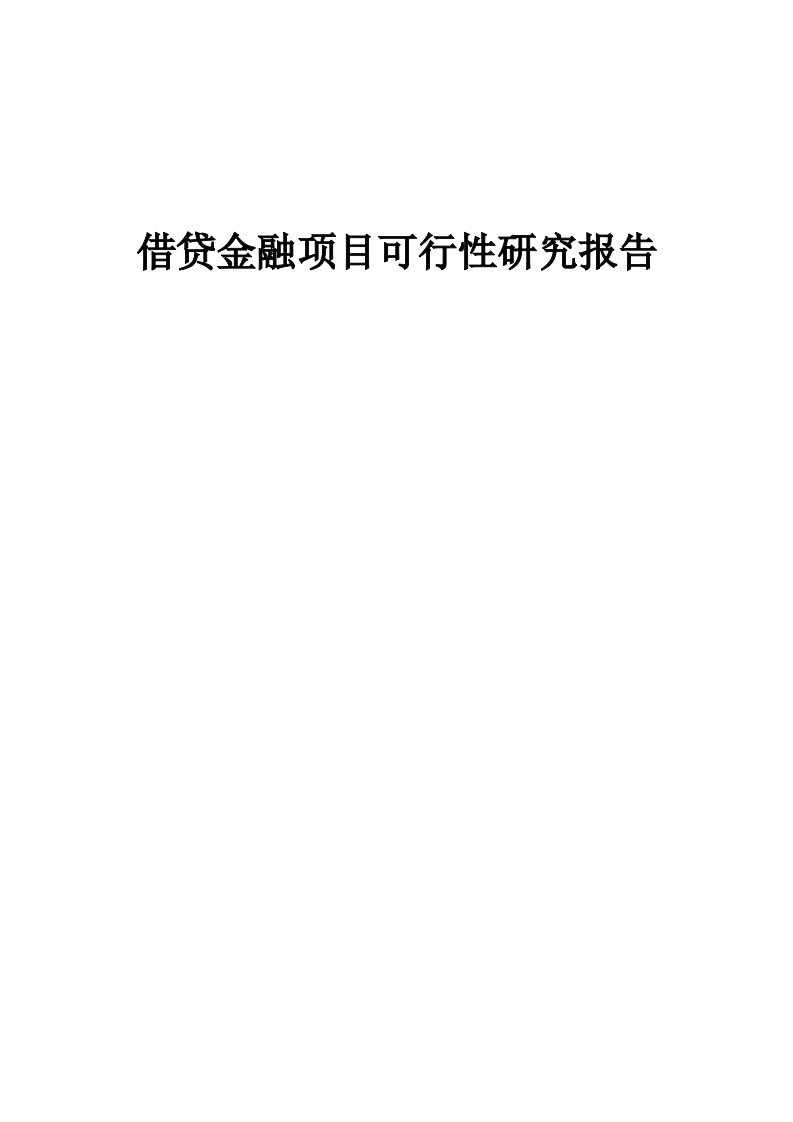 借贷金融项目可行性研究报告