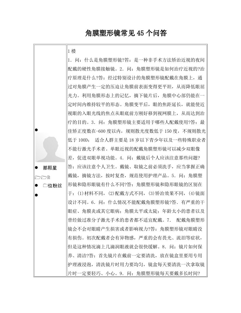 角膜塑形镜常见45个问答